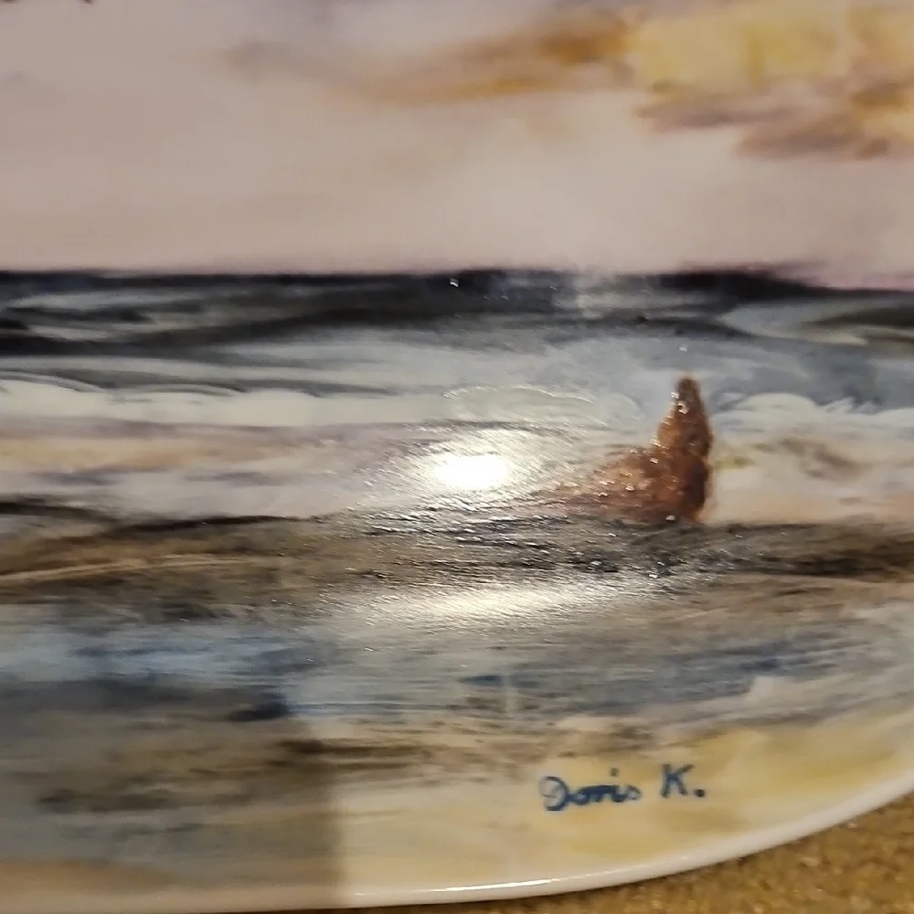 Fitz and Floyd Coastal Scene with Gulls Porcelain Handpainted Tray